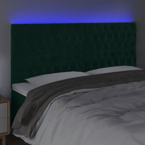 Cabecero con luces LED terciopelo verde oscuro 200x7x118/128 cm M 4