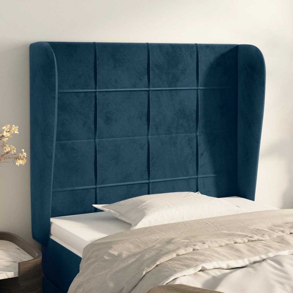 Cabecero con orejas de terciopelo azul oscuro 93x23x118/128 cm D