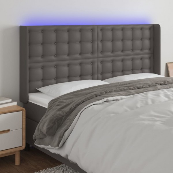 Cabecero con LED cuero sintético gris 183x16x118/128 cm D
