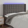 Cabeceira cama c/ LED couro artif. 183x16x118/128 cm cinzento 1