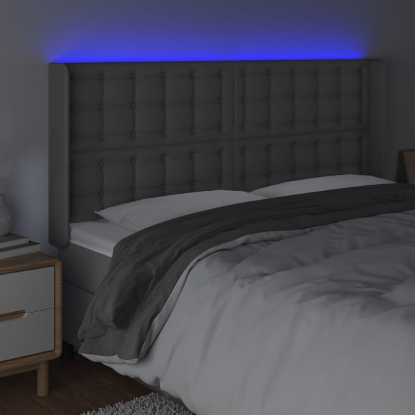 Cabeceira cama c/ LED couro artif. 183x16x118/128 cm cinzento M 4