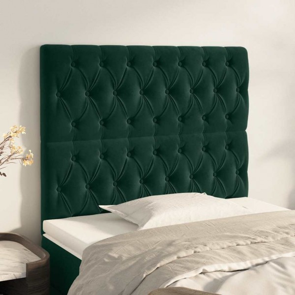 Cabeceros 2 unidades de terciopelo verde oscuro 90x7x78/88 cm D