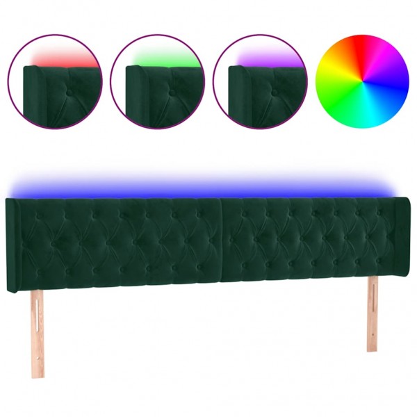 Cabecero con LED de terciopelo verde oscuro 183x16x78/88 cm M 2