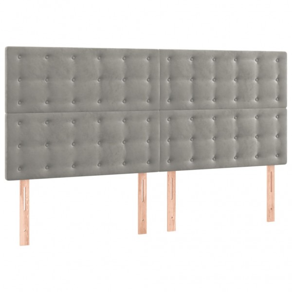 Cabeceira cama c/ luzes LED veludo 180x5x118/128cm cinza-claro M 4