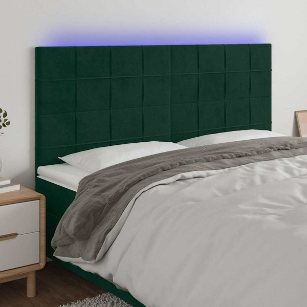 Cabecero con luces LED terciopelo verde oscuro 160x5x118/128 cm D