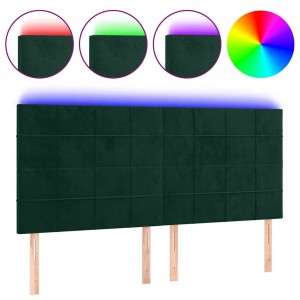 Cabecero con luces LED terciopelo verde oscuro 160x5x118/128 cm H