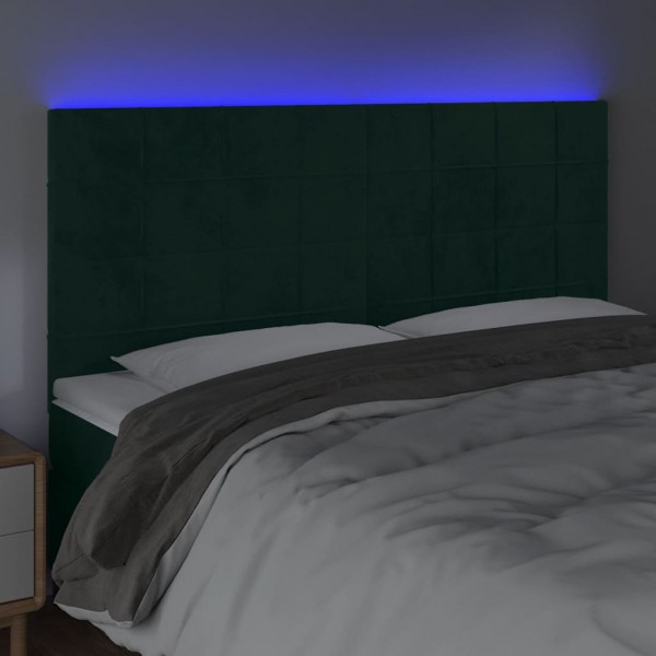 Cabecero con luces LED terciopelo verde oscuro 160x5x118/128 cm M 3