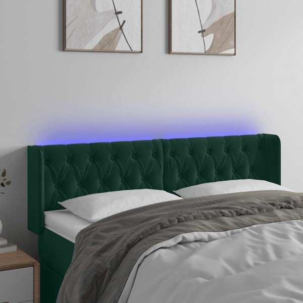 Cabecero con LED de terciopelo verde oscuro 147x16x78/88 cm D