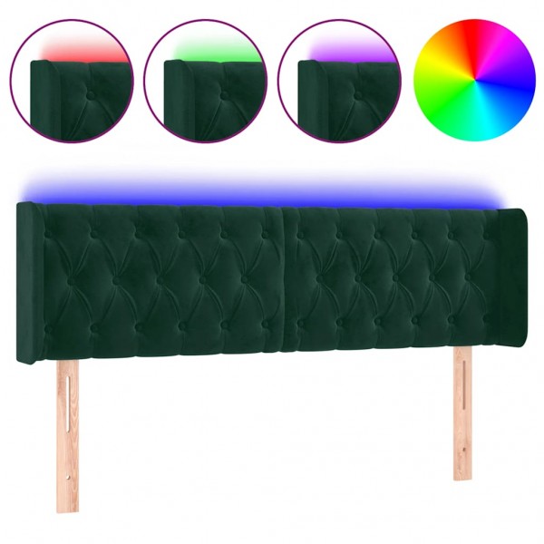 Cabeceira cama c/ luzes LED veludo 147x16x78/88 cm verde-escuro M 2