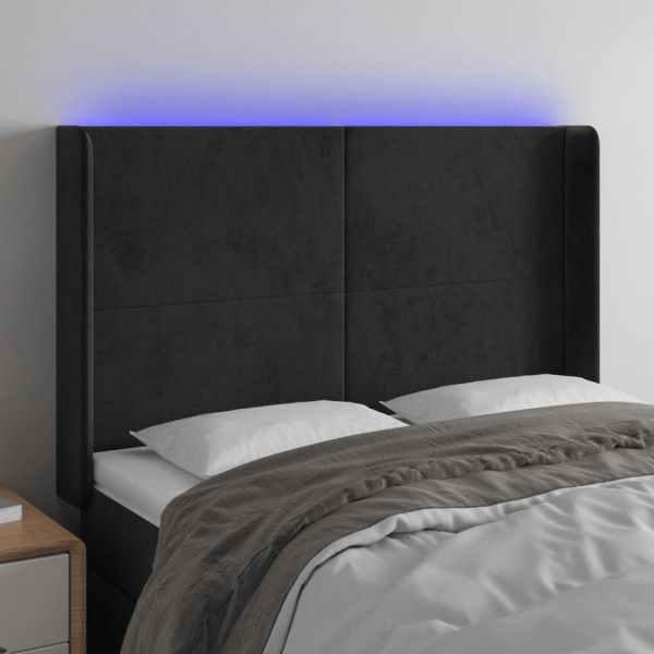 Cabecero con LED de terciopelo negro 147x16x118/128 cm D