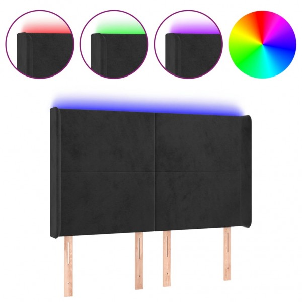 Cabeceira de cama c/ luzes LED veludo 147x16x118/128 cm preto M 2