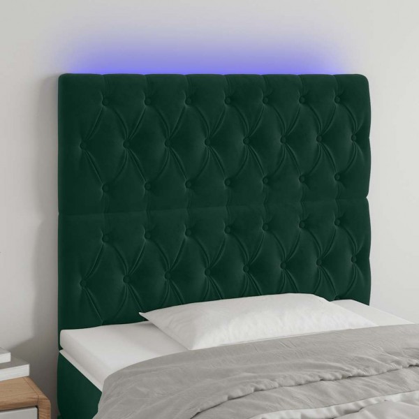 Cabecero con luces LED terciopelo verde oscuro 90x7x118/128 cm D