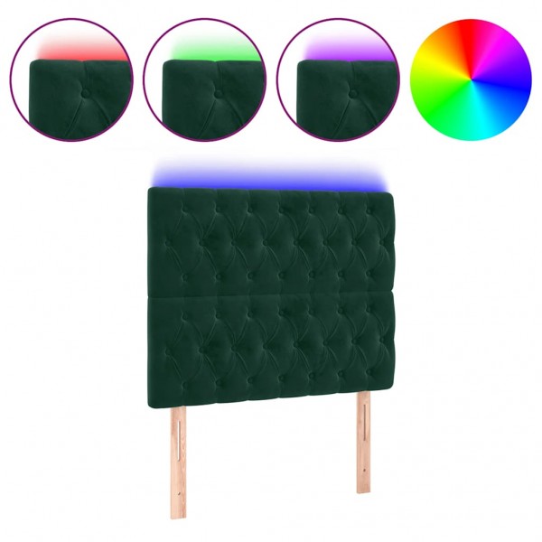 Cabeceira de cama c/ LED veludo 90x7x118/128 cm verde-escuro M 2