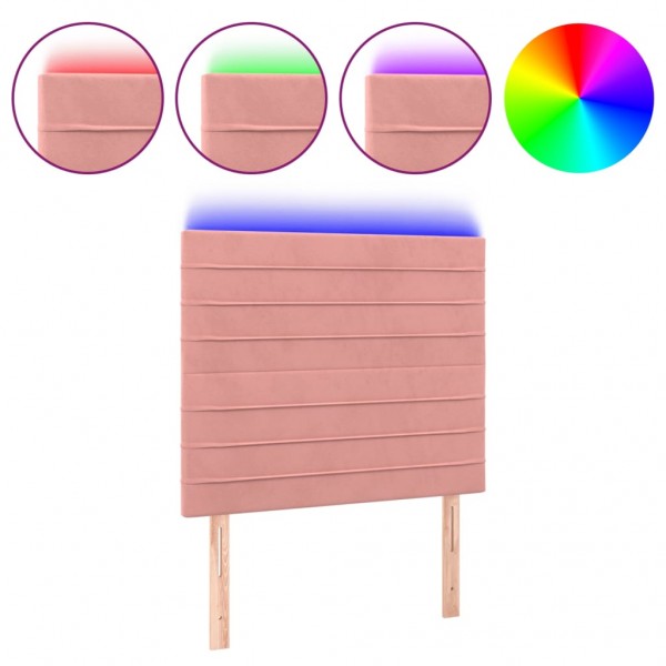 Cabeceira de cama c/ luzes LED veludo 90x5x118/128 cm rosa M 2