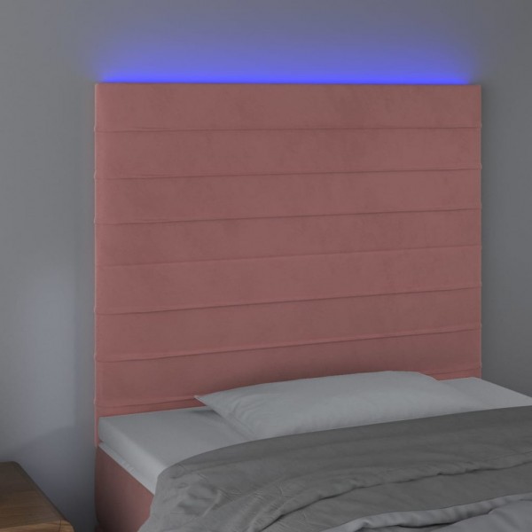 Cabeceira de cama c/ luzes LED veludo 90x5x118/128 cm rosa M 3