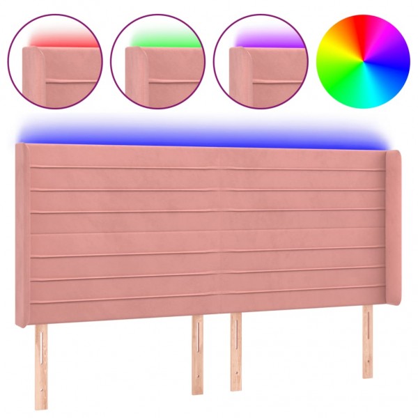 Cabecero con LED de terciopelo rosa 183x16x118/128 cm M 2