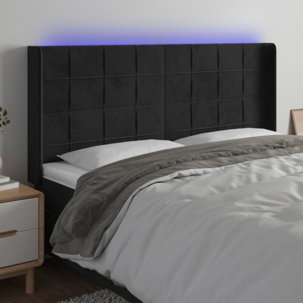 Cabecero con LED de terciopelo negro 183x16x118/128 cm D