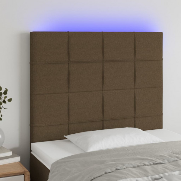 Cabecero con luces LED tela marrón oscuro 80x5x118/128 cm D