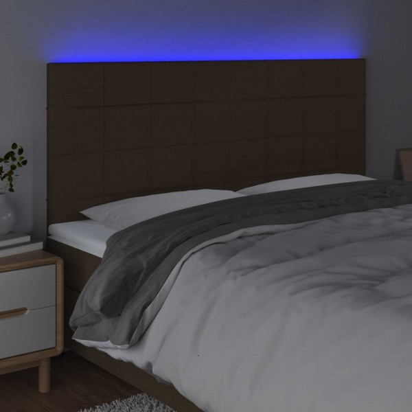 Cabeceira de cama c/ LED tecido 160x5x118/128 cm castanho M 3
