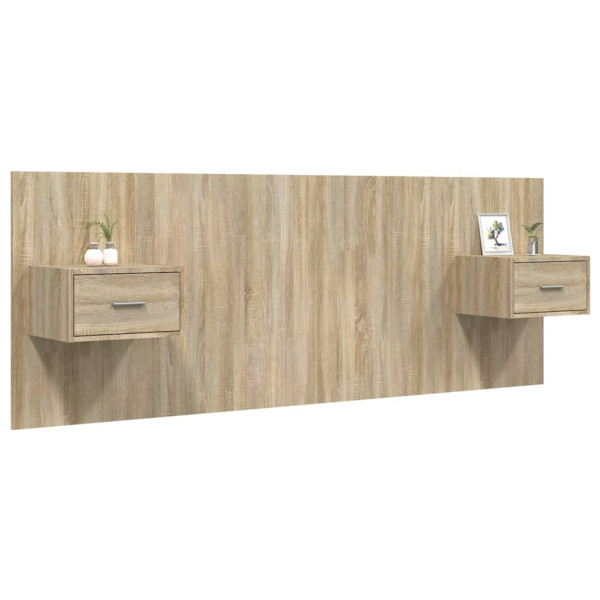 Cabecero de cama con mesitas madera contrachapada roble Sonoma M 3