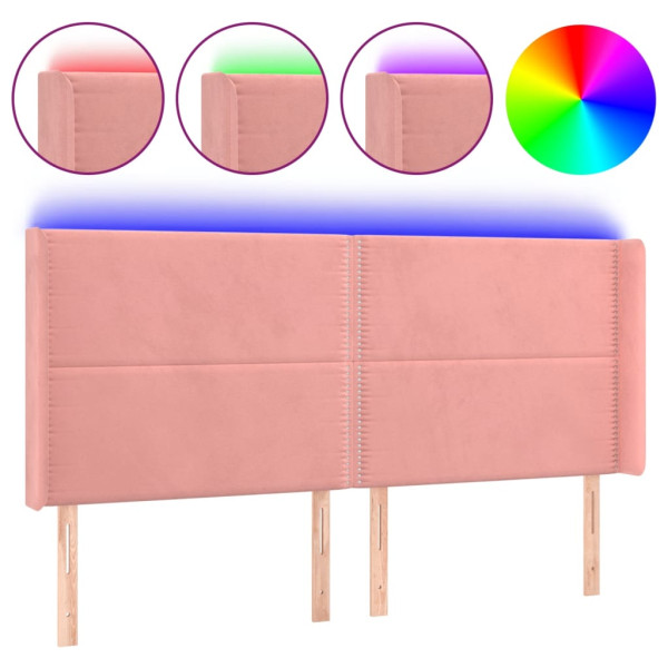 Cabecero con LED de terciopelo rosa 183x16x118/128 cm M 2