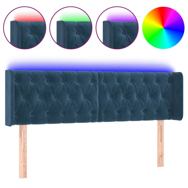 Cabecero con LED de terciopelo azul oscuro 147x16x78/88 cm M 2