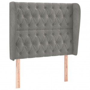 Cabeceira de cama c/ abas veludo 93x23x118/128cm cinzento-claro H