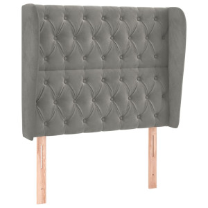 Cabecero con orejas de terciopelo gris claro 93x23x118/128 cm H