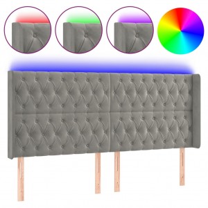 Cabeceira cama c/ luzes LED veludo 183x16x118/128cm cinza-claro H