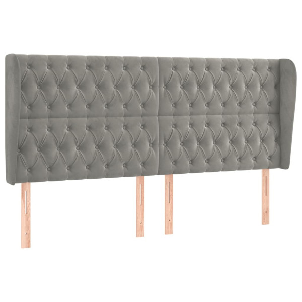 Cabecero con orejas de terciopelo gris claro 183x23x118/128 cm M 2