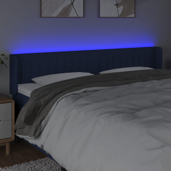 Cabeceira de cama c/ luzes LED tecido 183x16x78/88 cm azul M 4