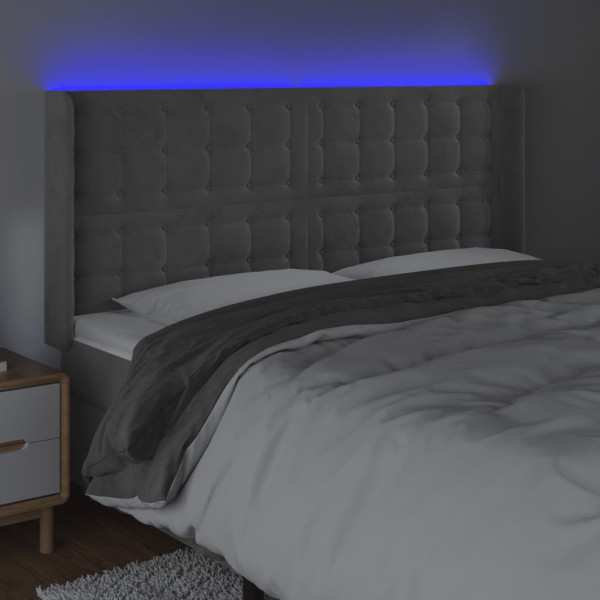 Cabecero con LED de terciopelo gris claro 183x16x118/128 cm M 4