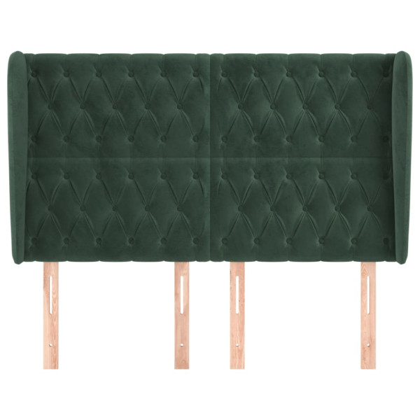 Cabeceira cama c/ abas veludo 147x23x118/128 cm verde-escuro M 3