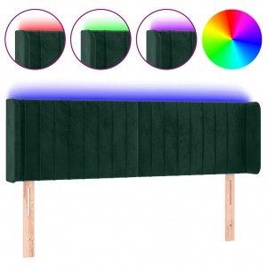 Cabeceira cama c/ luzes LED veludo 147x16x78/88 cm verde-escuro H