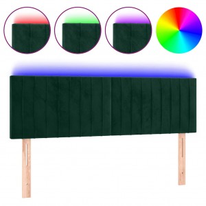 Cabeceira de cama c/luzes LED veludo 144x5x78/88cm verde-escuro H