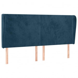 Cabeceira cama c/ abas veludo 183x23x118/128 cm azul-escuro H