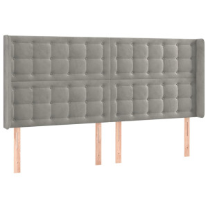 Cabecero con orejas de terciopelo gris claro 163x16x118/128 cm H