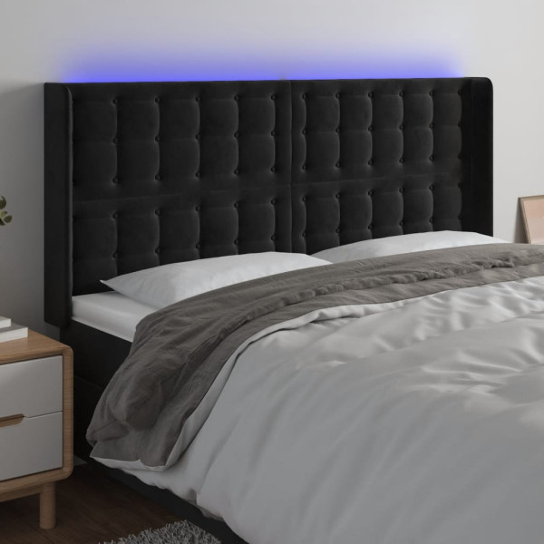 Cabecero con LED de terciopelo negro 203x16x118/128 cm D