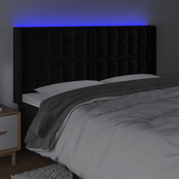 Cabeceira de cama c/ luzes LED veludo 203x16x118/128 cm preto M 4