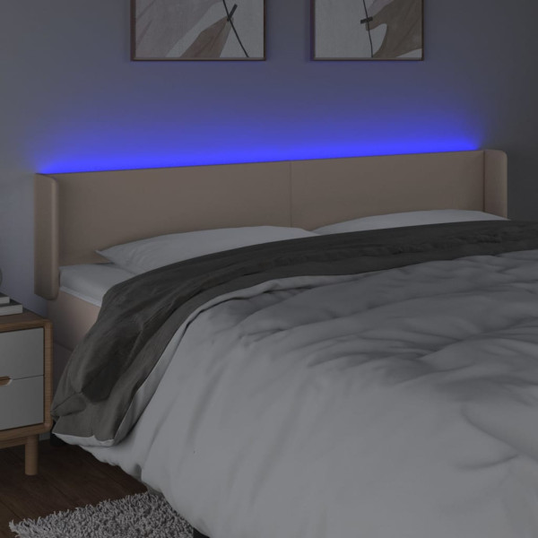 Cabeceira cama LED couro artificial 183x16x78/88 cm cappuccino M 4