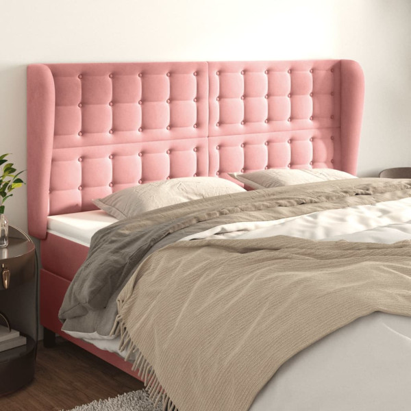 Cabecero con orejas de terciopelo rosa 163x23x118/128 cm D