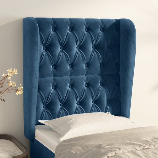 Cabecero con orejas de terciopelo azul oscuro 83x23x118/128 cm D
