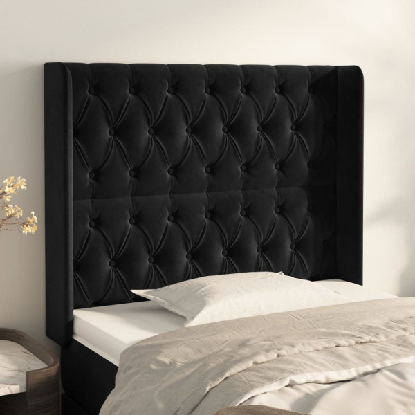 Cabecero con orejas de terciopelo negro 93x16x118/128 cm D