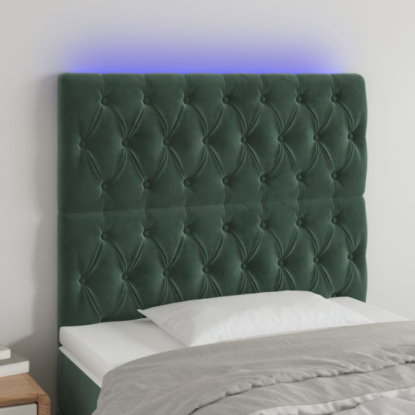 Cabecero con luces LED terciopelo verde oscuro 100x7x118/128 cm D
