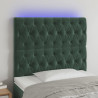 Cabeceira de cama c/ LED veludo 100x7x118/128 cm verde-escuro 1