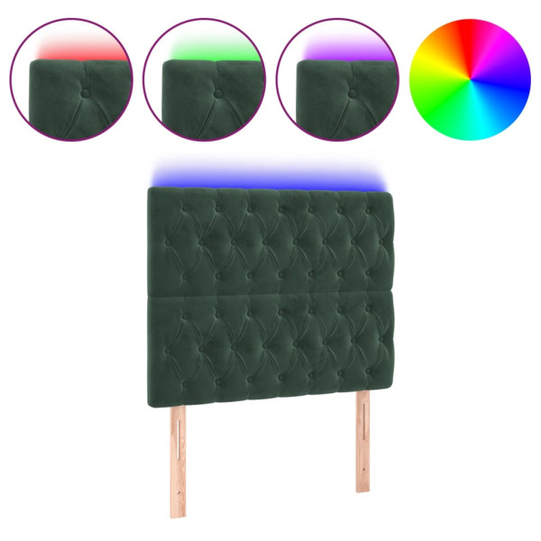 Cabecero con luces LED terciopelo verde oscuro 100x7x118/128 cm M 2