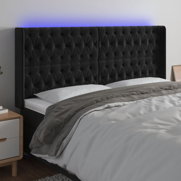 Cabecero con LED de terciopelo negro 203x16x118/128 cm D