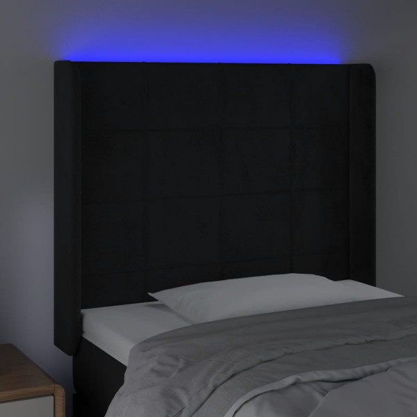 Cabeceira de cama c/ luzes LED veludo 93x16x118/128 cm preto M 4