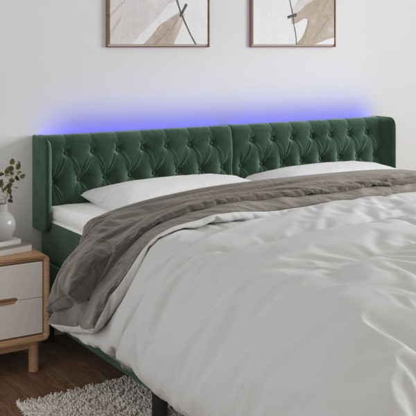 Cabecero con LED de terciopelo verde oscuro 203x16x78/88 cm D