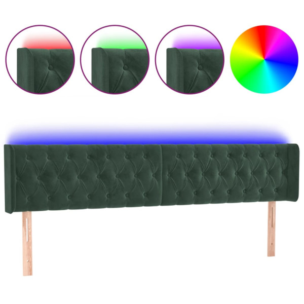 Cabecero con LED de terciopelo verde oscuro 203x16x78/88 cm M 2